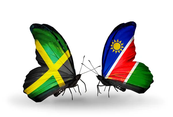 Motyle z flagami Jamajki i Namibii na skrzydłach — Zdjęcie stockowe