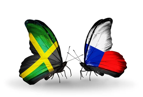 Mariposas con Jamaica y banderas checas en alas —  Fotos de Stock