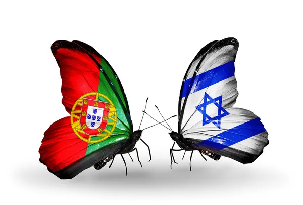 Butterflies with Portugal and Israel flags on wings — Stock Photo, Image
