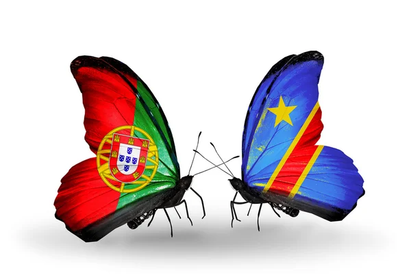 Butterflies with Portugal and Kongo flags on wings — Stock Photo, Image