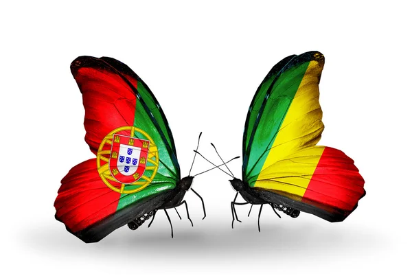 Butterflies with Portugal and Kongo flags on wings — Stock Photo, Image