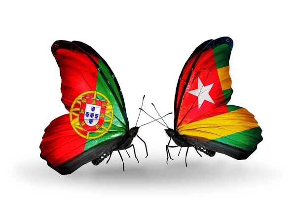 Mariposas con banderas de Portugal y Togo en alas —  Fotos de Stock