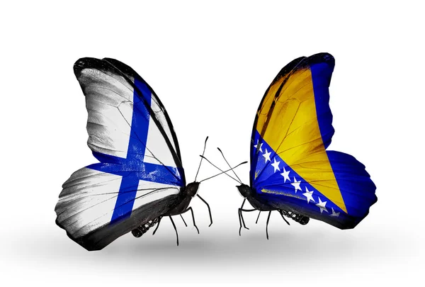 蝶翼にフィンランド、ボスニア ・ ヘルツェゴビナの旗 — ストック写真