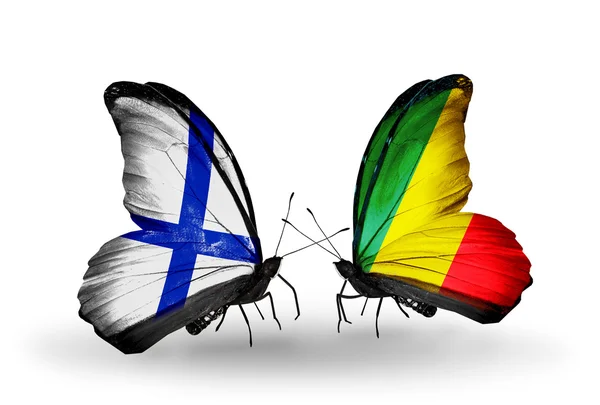 Motyle z Finlandii i kongo flagi na skrzydłach — Zdjęcie stockowe