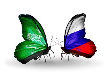 Suudi Arabistan ve Rusya bayraklarını kanatlar üzerinde kelebekler