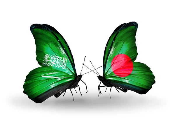 Butterflies with Saudi Arabia and Bangladesh flags on wings — Stock Photo, Image