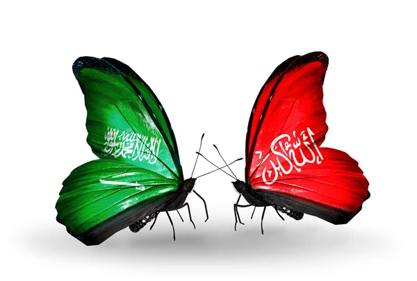 蝴蝶翅膀上的瓦济里斯坦标志与沙特阿拉伯 — 图库照片