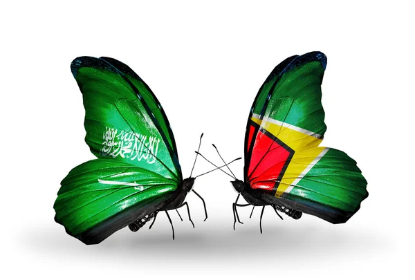 蝴蝶与沙特阿拉伯和圭亚那的翅膀上的标志 — 图库照片