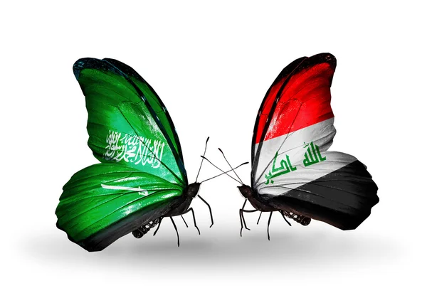 Butterflies with Saudi Arabia and Iraq flags on wings — Stock Photo, Image