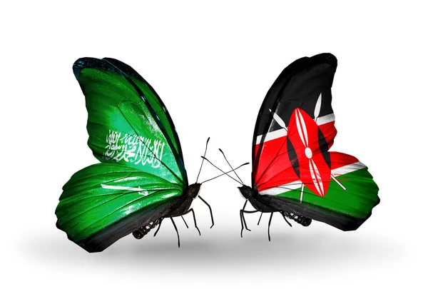 Papillons avec des drapeaux d'Arabie Saoudite et du Kenya sur les ailes — Photo