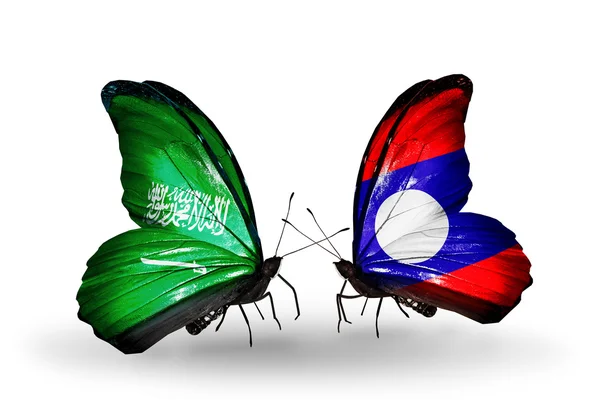 Бабочки с флажками Саудовской Аравии и Лаоса на крыльях — стоковое фото