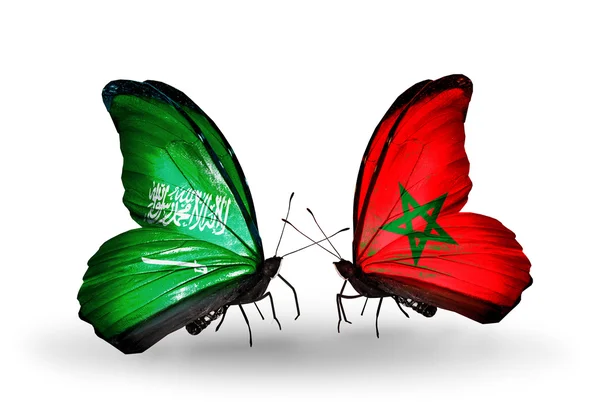 Butterflies with Saudi Arabia and Morocco flags on wings — Stock Photo, Image