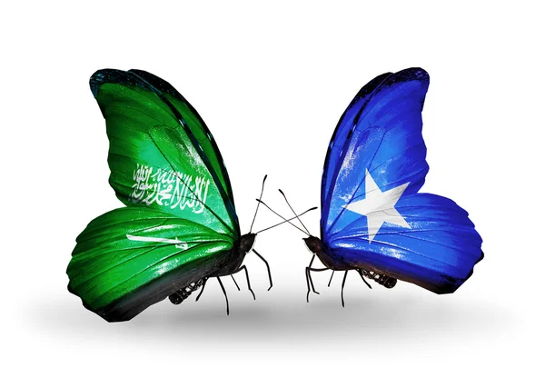 Motýli se Saúdskou Arábií a Somálsko vlajek na křídlech — Stock fotografie