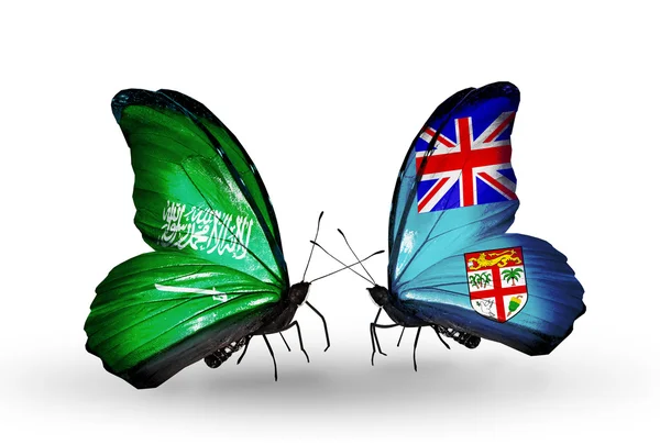 Motyle z Arabii Saudyjskiej i Fidżi flagi na skrzydłach — Zdjęcie stockowe
