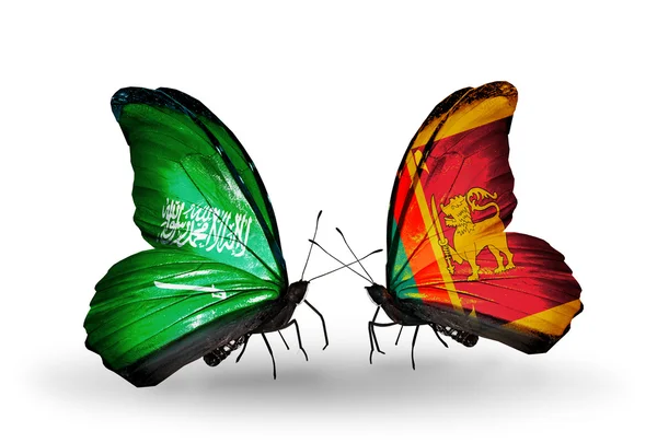 Mariposas con banderas de Arabia Saudita y Sri Lanka en alas — Foto de Stock