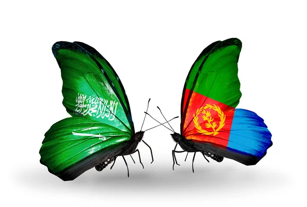 Butterflies with Saudi Arabia and Eritrea flags on wings — Stock Photo, Image