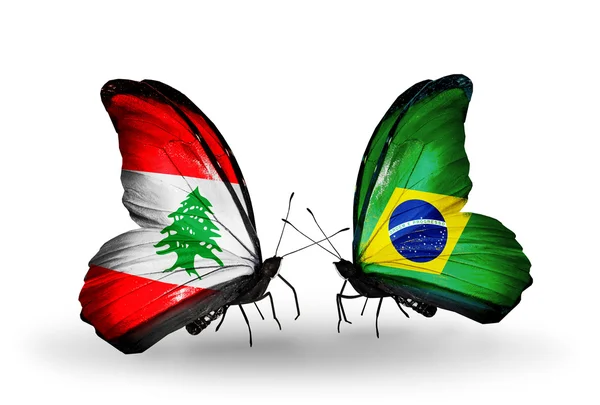Motyle z Libanu i Brazylia flagi na skrzydłach — Zdjęcie stockowe