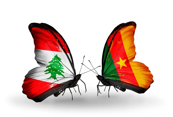 Бабочки с флагами Ливана и Камеруна на крыльях — стоковое фото
