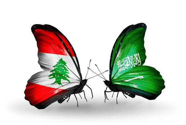 Mariposas con banderas de Líbano y Arabia Saudita en alas —  Fotos de Stock
