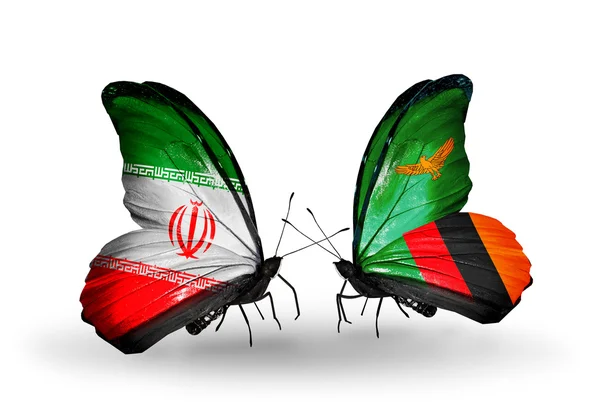 Dva motýli s vlajkami vztahů, Írán a Etiopie — Stock fotografie