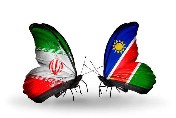 Papillons avec drapeaux de l'Iran et de la Namibie — Photo