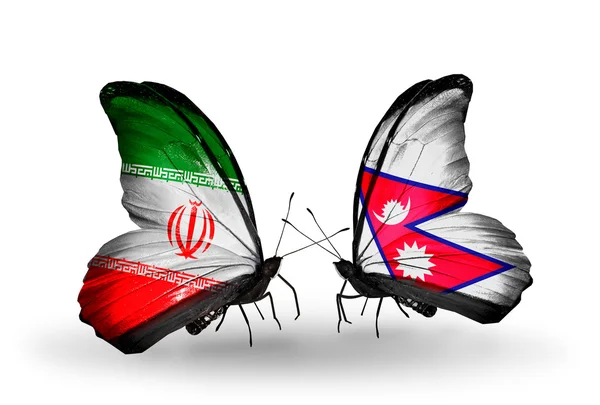Farfalle con bandiere di Iran e Nepal — Foto Stock