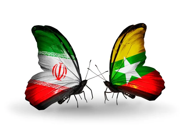 Mariposas con banderas de Irán y Myanmar —  Fotos de Stock