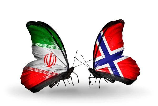 Mariposas con banderas de Irán y Noruega —  Fotos de Stock