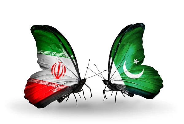Бабочки с флагами Ирана и Пакистана — стоковое фото