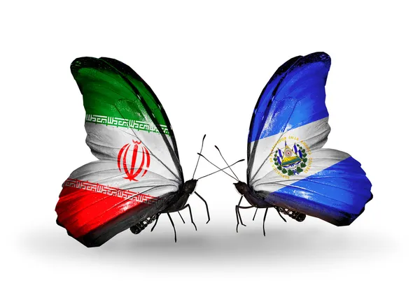 Motyle z flagami Iranu i salvador — Zdjęcie stockowe