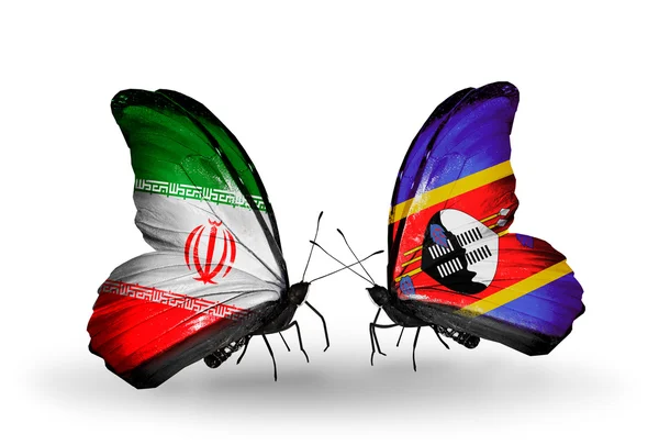 Schmetterlinge mit Flaggen aus dem Iran und Swasiland — Stockfoto