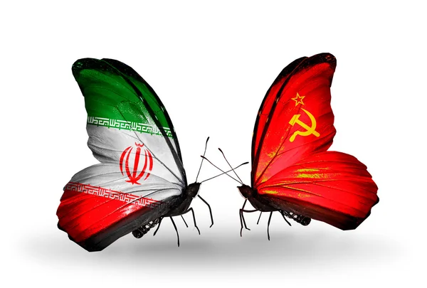 Farfalle con bandiere dell'Iran e dell'Unione Sovietica — Foto Stock