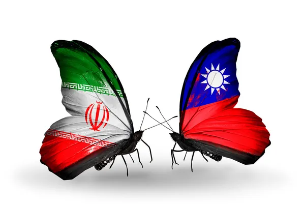 Papillons avec des drapeaux de l'Iran et de Taiwan — Photo