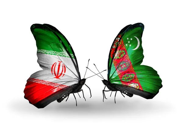 Butterflies with flags of Iran and Turkmenistan — Stock Photo, Image