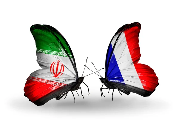 Mariposas con banderas de Irán y Francia —  Fotos de Stock