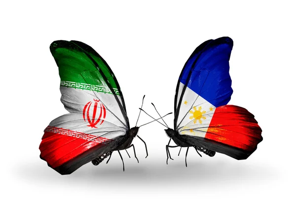 Motyle z flagami Iranu i Filipiny — Zdjęcie stockowe