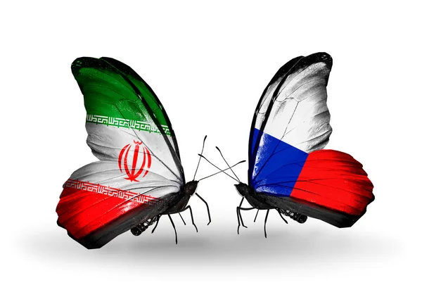 Motyle z flagami Iranu i czech — Zdjęcie stockowe