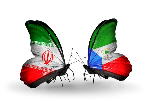 Butterflies with flags of Iran and Equatorial Guinea — Stock Photo, Image