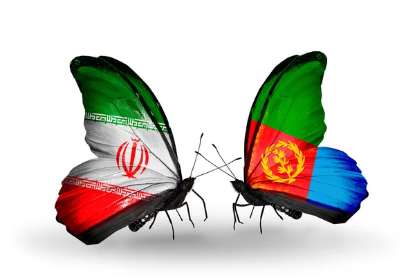 Butterflies with flags of Iran and Eritrea — Stock Photo, Image
