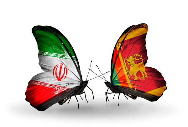 Borboletas com bandeiras do Irã e Sri Lanka — Fotografia de Stock