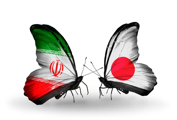 イランと日本の国旗と蝶 — ストック写真