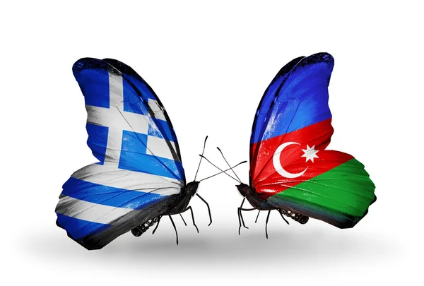 Butterflies with flags of Greece and Azerbaijan — Stock Photo, Image