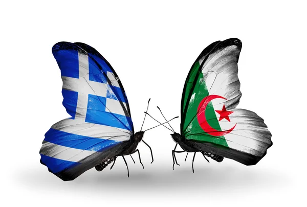 Butterflies with flags of Greece and Algeria — Stock Photo, Image