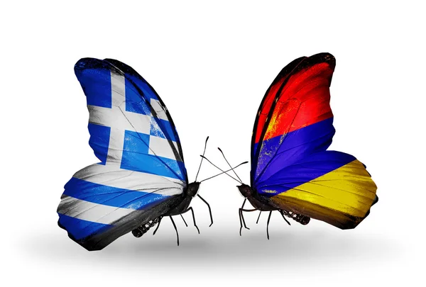 Mariposas con banderas de Grecia y Armenia —  Fotos de Stock