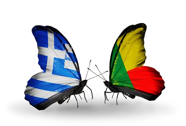 Butterflies with flags of Greece and Benin — Stok fotoğraf