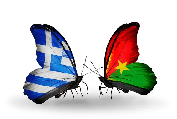 Mariposas con banderas de Grecia y Burkina Faso — Foto de Stock