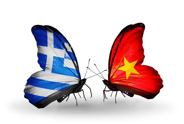 Mariposas con banderas de Grecia y Vietnam —  Fotos de Stock