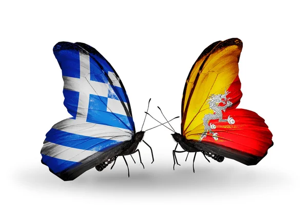 Butterflies with flags of Greece and Bhutan — Stock Photo, Image