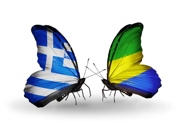 Butterflies with flags of Greece and Gabon — Stock Photo, Image