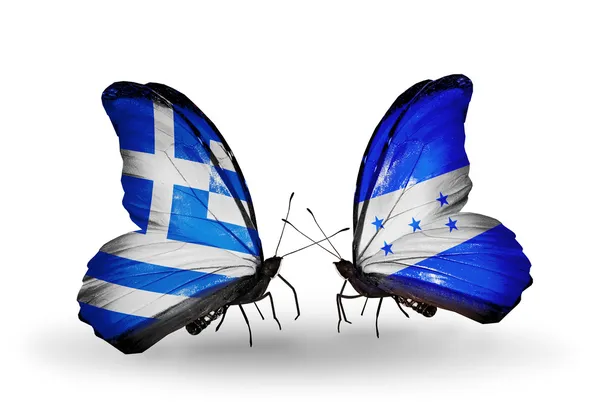 Butterflies with flags of Greece and Honduras — Stock Photo, Image